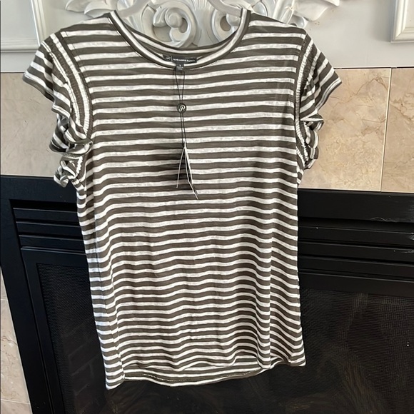 Adrianna Papell Olive and White Striped Tee - Picture 1 of 6